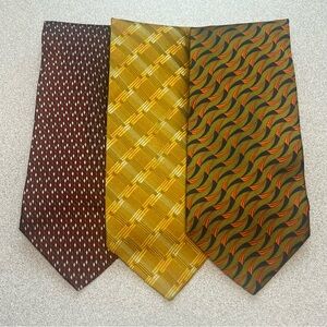 Echo Lot of 3 100% Silk Men's Ties Gold Green Orange Burgundy